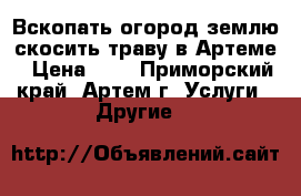 Вскопать огород землю скосить траву в Артеме › Цена ­ 5 - Приморский край, Артем г. Услуги » Другие   